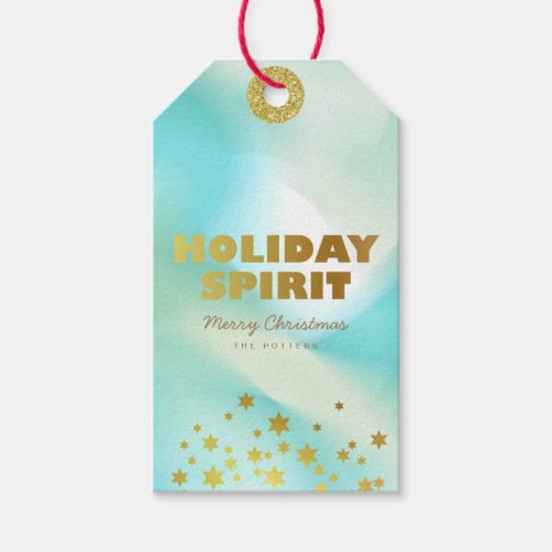 Holiday Spirit  Pastel Green Gradient  Gold Gift Tags