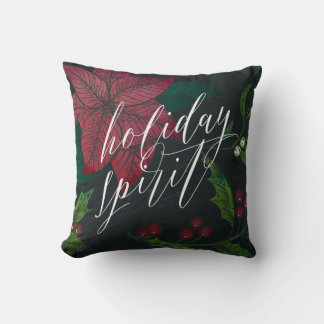 Holiday Spirit Poinsettia Painted Throw Pillow