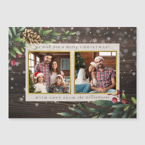 Holiday Sprigs Rustic Wood  Gold Christmas Photo