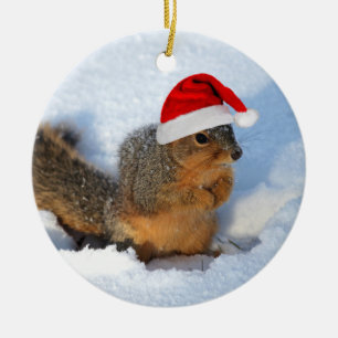 Holiday Squirrel Ceramic Ornament