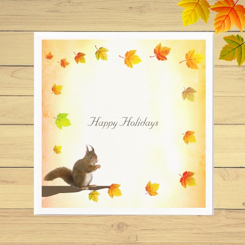 Holiday Squirrel  Fall Leaves  Napkins