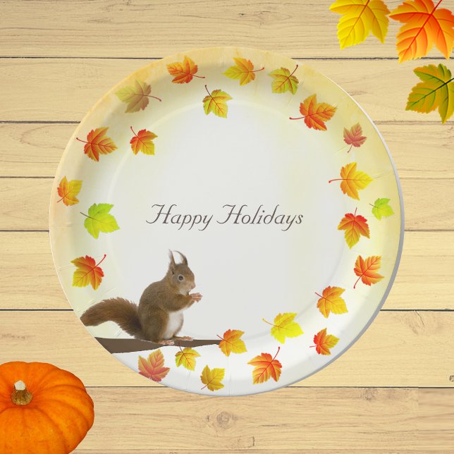 Holiday Squirrel & Fall Leaves  Paper Plates (Creator Uploaded)