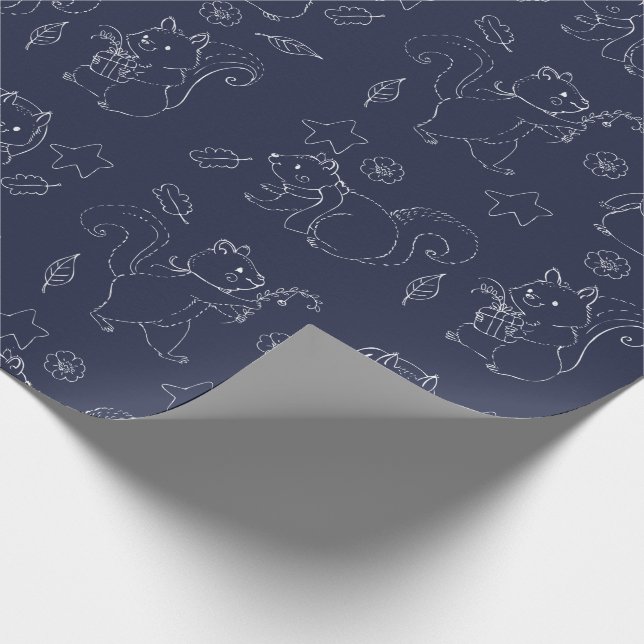 Holiday Squirrel Outline Pattern Wrapping Paper (Corner)
