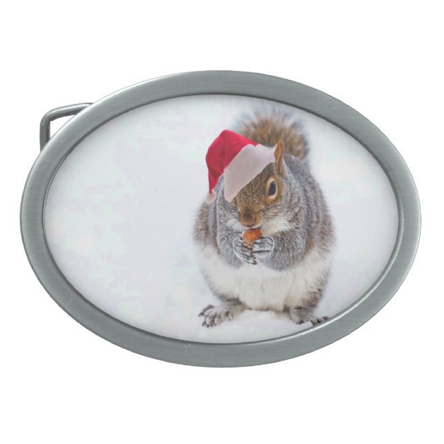 Holiday Squirrel Oval Belt Buckle (Front)