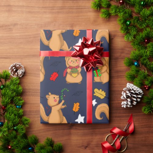 Holiday Squirrel Pattern Wrapping Paper