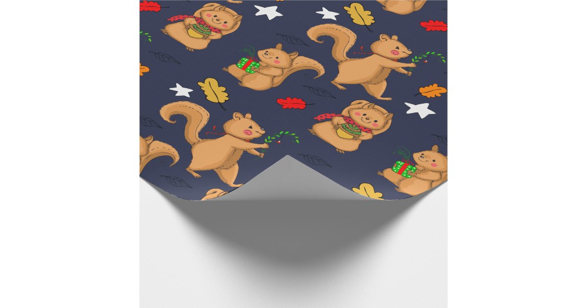 Holiday Squirrel Pattern Wrapping Paper | Zazzle.com