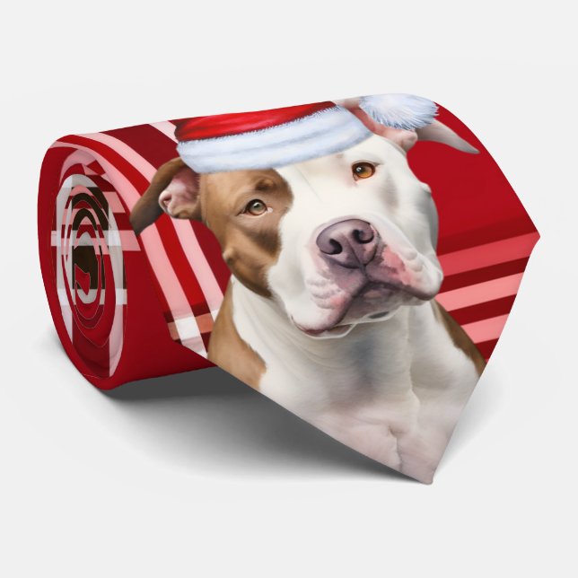 Holiday Staffordshire Terrier Red Plaid Christmas Neck Tie (Rolled)
