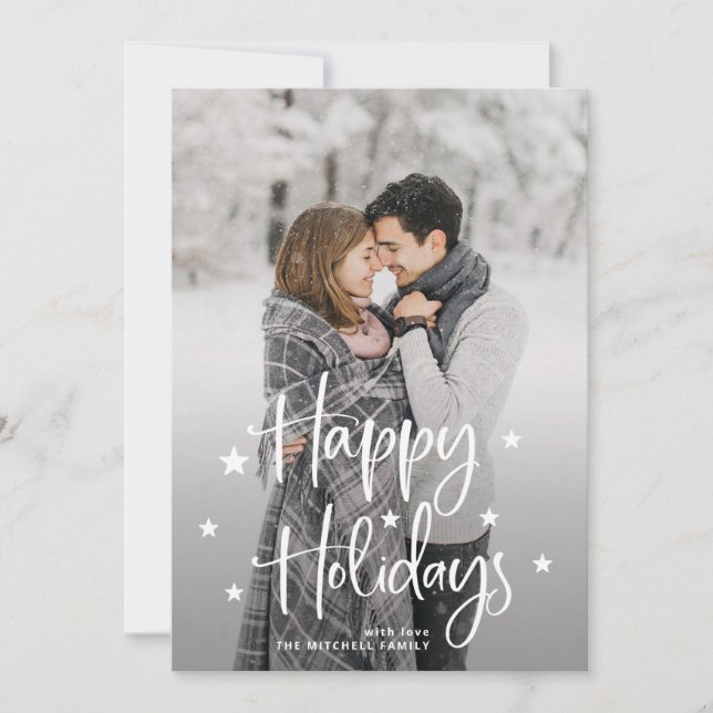 Holiday Stars | Handwritten Script and Photo Card (Front)