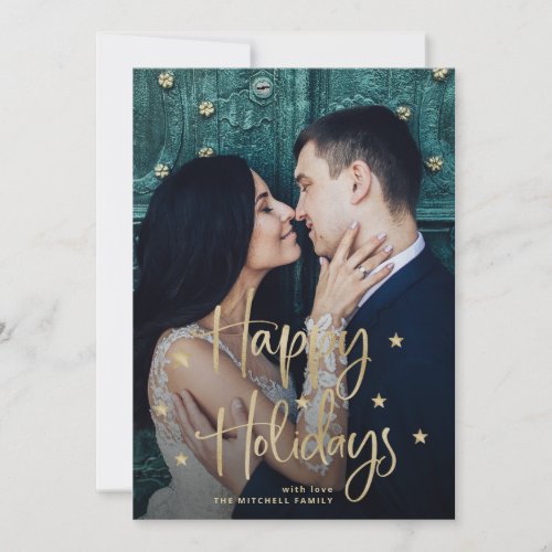 Holiday Stars  Handwritten Script and Photo Card