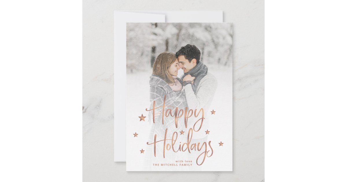 Holiday Stars | Handwritten Script and Photo Card | Zazzle