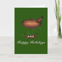 Holiday Steampunk Airship Customizable Card
