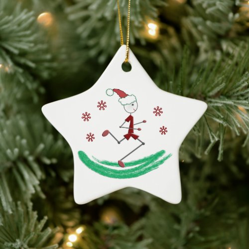 Holiday Stick Runner Guy  _ front and back Ceramic Ornament