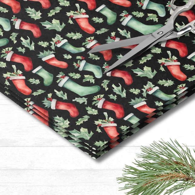 Holiday Stocking Christmas Tissue Paper (Festive Holiday Holly Stocking Christmas Tissue Paper)