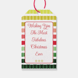 Holiday Stripe Pattern In Red And Green And Gold Gift Tags