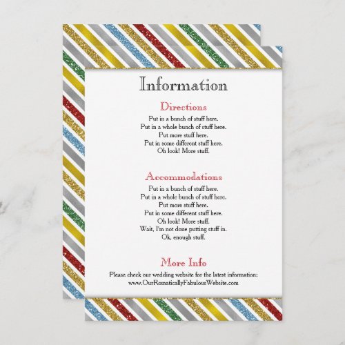 Holiday Stripe Wedding Information Details Invitation