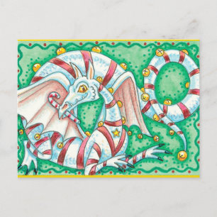 Holiday Striped Dragon Christmas Post Card
