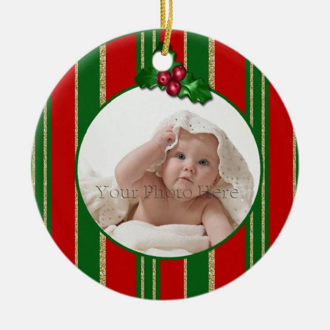 Holiday Stripes Ceramic Ornament (Front)