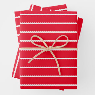 Holiday stripes cute red squiggly lines Christmas Wrapping Paper Sheets
