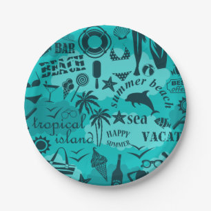 Holiday summer beach pattern paper plates