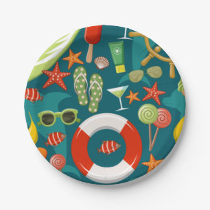 Holiday summer party beach pattern    paper plates