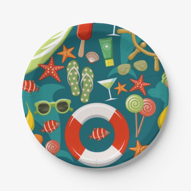 Holiday summer party beach pattern    paper plates (Front)