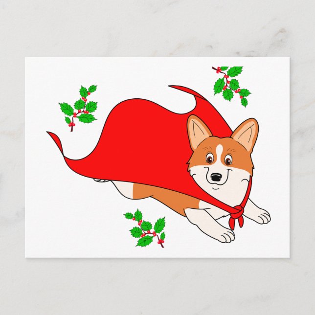 Holiday Super Corgi with Cape Postcard (Front)