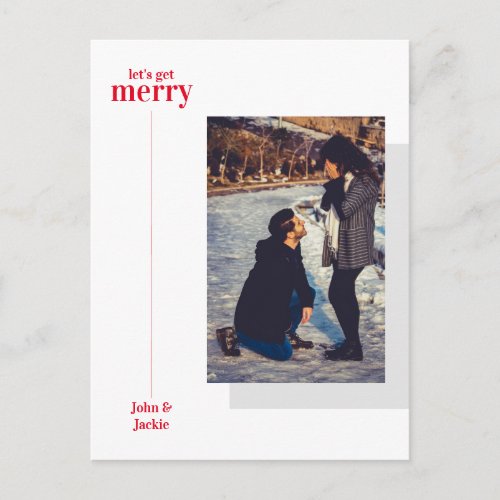 Holiday Surprise Merry Engagement Announcement Postcard