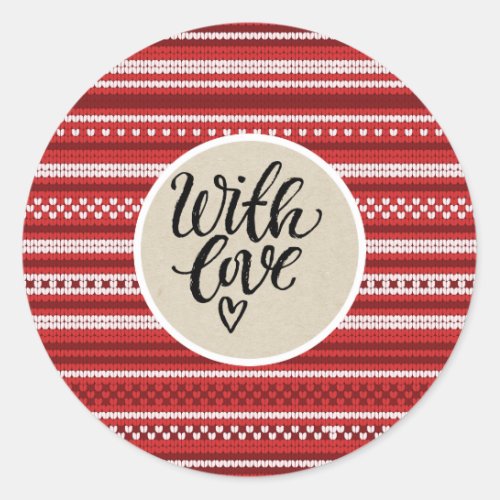 Holiday Sweater Knit Rustic Kraft With Love Favor Classic Round Sticker