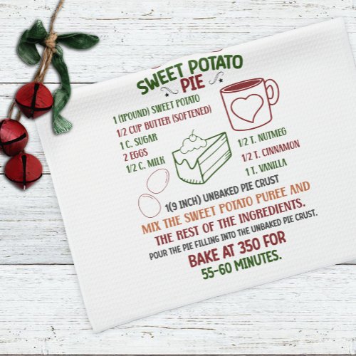 Holiday Sweet Potato Pie Recipe Christmas Kitchen Towel