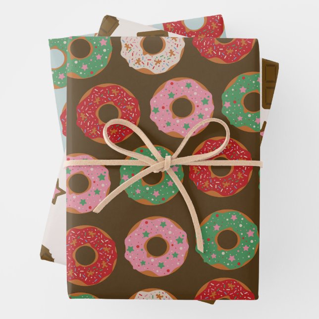Holiday Sweets Chocolate Donuts Wrapping Paper Sheets (In situ)