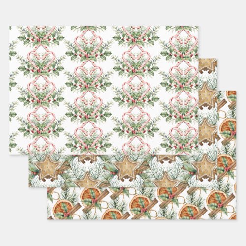 Holiday Sweets Wrapping Paper Flat Sheet Set of 3