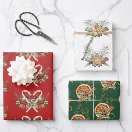 Holiday Sweets Wrapping Paper Flat Sheet Set of 3