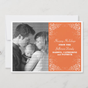 Holiday Swirls Photo Flat Card, Orange Card