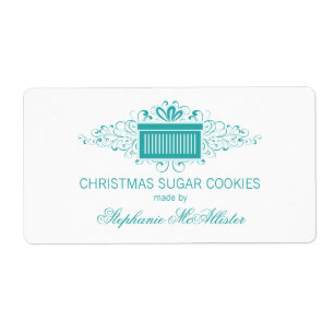 Holiday Swirls Present Baking Labels, Aqua Label