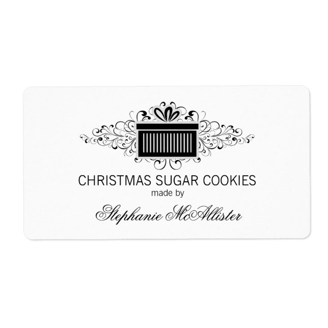 Holiday Swirls Present Baking Labels, Black Label (Front)