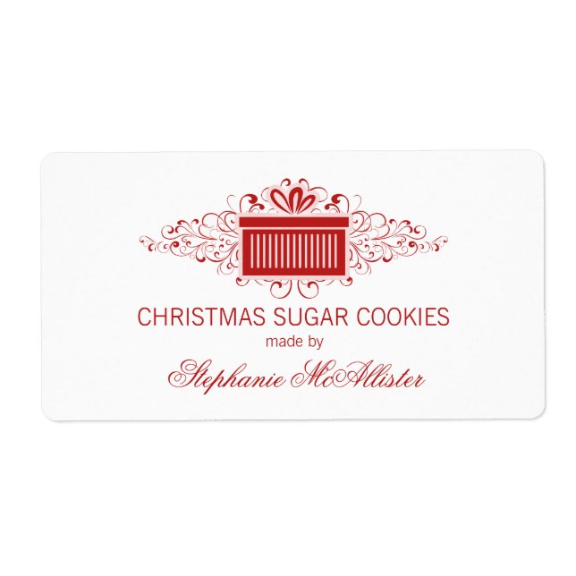 Holiday Swirls Present Baking Labels, Red Label (Front)