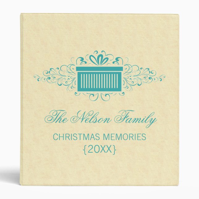 Holiday Swirls Present Binder (1 inch), Aqua (Front)