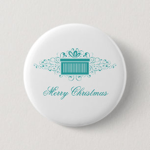 Holiday Swirls Present Button, Aqua Button