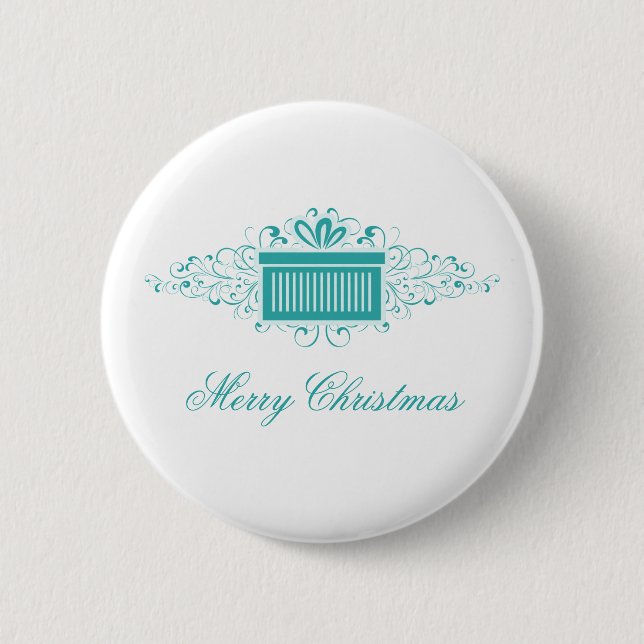 Holiday Swirls Present Button, Aqua Button (Front)