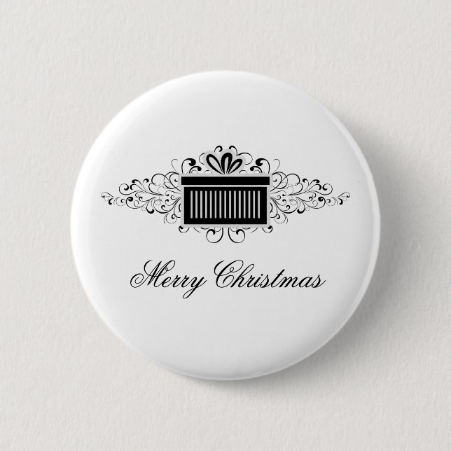 Holiday Swirls Present Button, Black Button (Front)