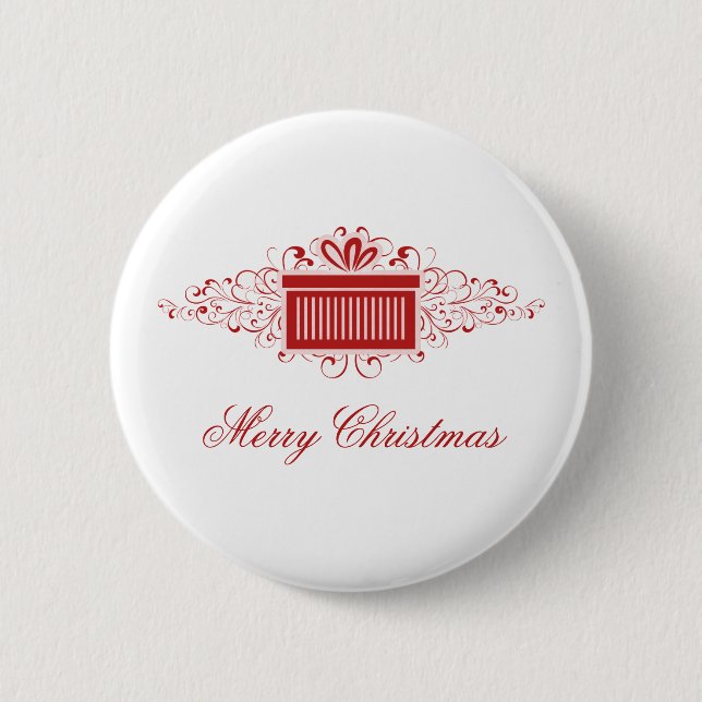 Holiday Swirls Present Button, Red Button (Front)