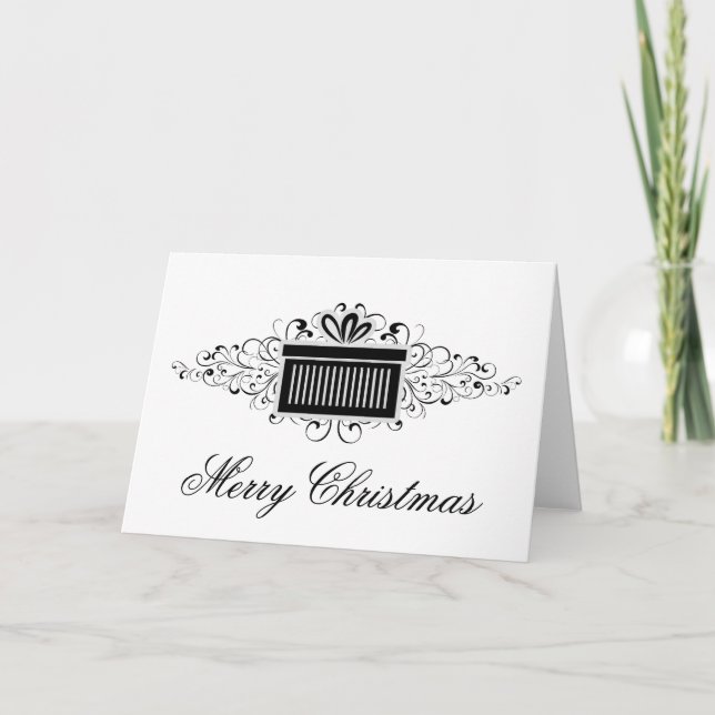 Holiday Swirls Present Christmas Card, Black (Front)
