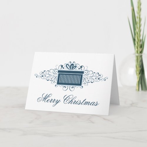 Holiday Swirls Present Christmas Card Blue