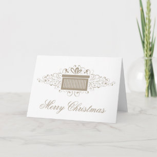 Holiday Swirls Present Christmas Card, Latte Card