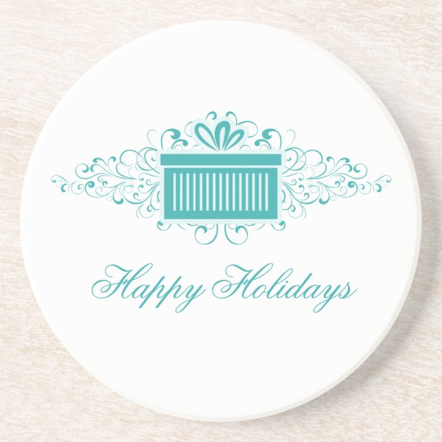 Holiday Swirls Present Coaster, Aqua Coaster (Front)