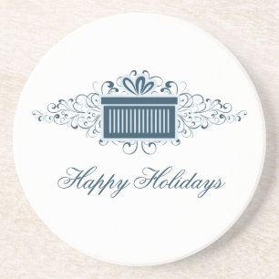 Holiday Swirls Present Coaster, Blue Sandstone Coaster