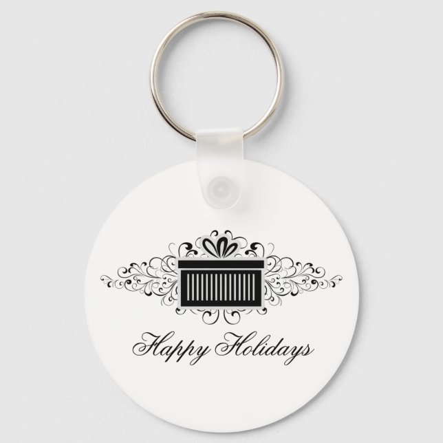 Holiday Swirls Present Keychain, Black Keychain (Front)