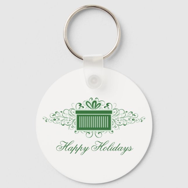 Holiday Swirls Present Keychain, Green Keychain (Front)