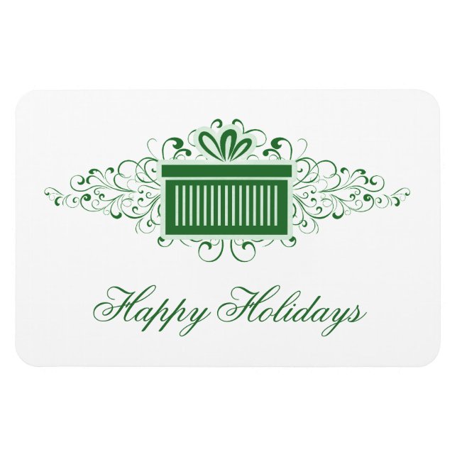 Holiday Swirls Present Rectangle Magnet, Green Magnet (Horizontal)