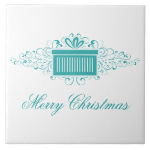 Holiday Swirls Present Tile, Aqua Tile